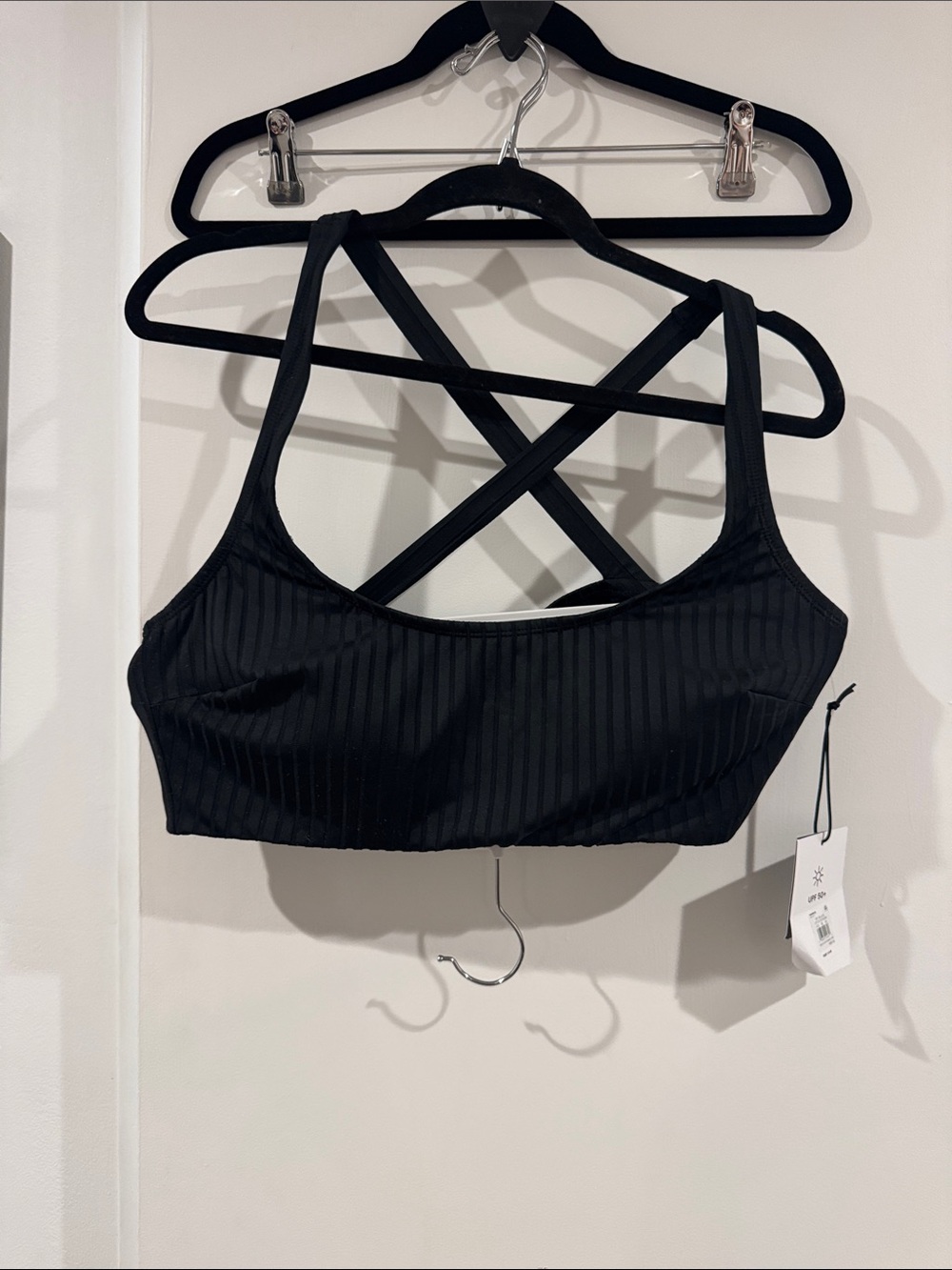 BNWT S3 Black Ribbed Crossback Bralette Swimsuit Top XL